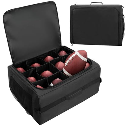 Football Bag Holds 12 Official-Size Footballs, 12-Compartment Ball Carrier with Dividers, Top-Open Organizer Case with Shoulder Strap, Football Team Gear Storage for Practice & Game Day, Bag Only
