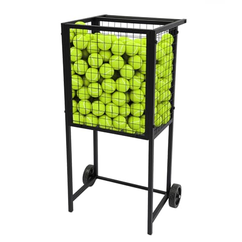 Tennis Ball Hopper, Rolling Cart for Tennis Balls Tennis Ball Cart Tennis Hopper 30-Pound Capacity 2 Large Castors Practical Handle Smooth Edges for Ennis Balls, Leather Balls, and Baseballs