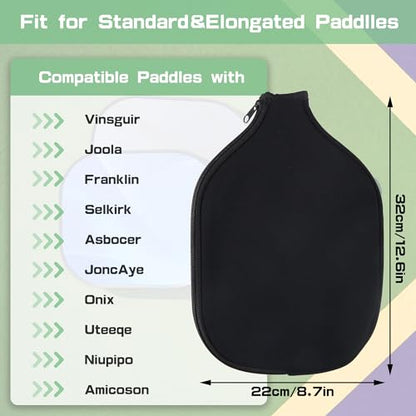 2 PCS Pickleball Paddle Covers, Durable Neoprene Universal 8.26 x 11.8Inch Zippered Racket Sleeve Storage Bag, Fits USAPA Standard Pickleball Racquets - color: Black