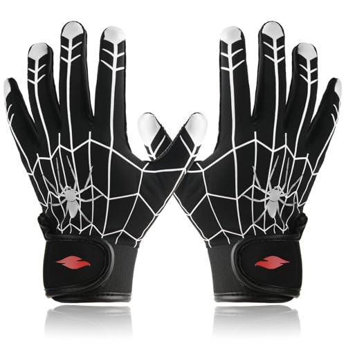 Youth Baseball & Softball Batting Gloves for Kids with Super Grip Fit - color: Spider Black, size: Youth XS/S(5.5in-6in)