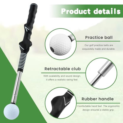 Retractable Golf Swing Trainer, Portable Golf Swing Training Aid for Left-Handed Grip Correction Click Feedback & Arm Connection with Grip Scraper for Indoor Outdoor Practice