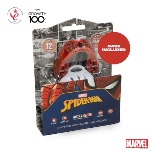 Marvel Spider-Man Mouth Guard, Dual Layer Mouthguard for Adults with Case, Easy Fit Remoldable Mouthpiece for Football, Boxing, Lacrosse, MMA, Basketball & All Contact Sports (Adult 12+ Years, Red)