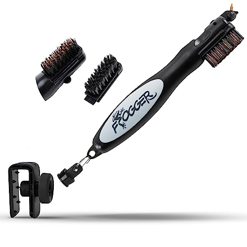 Frogger BrushPro Latch-It Golf Club Cleaner, Ergonomic Grip and Latch-it Magnet - Professional Golf Club Brush and Groove Cleaner for Golfers - color: Gray