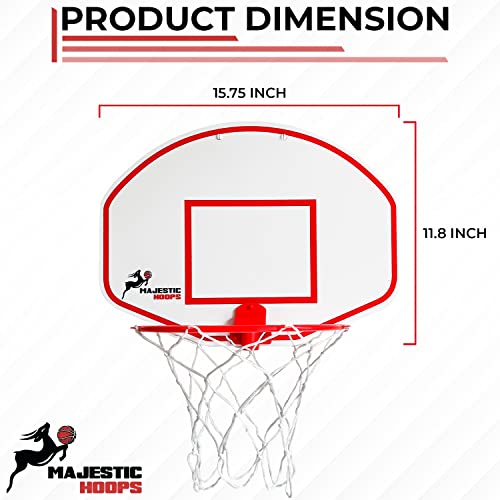 Majestic Hoops Mini Basketball Hoop - Indoor Basketball Hoop - Durable Plastic Basketball Hoop for Kids and Adults - No Assembling - Premium Basketball Game with Ball and Pump