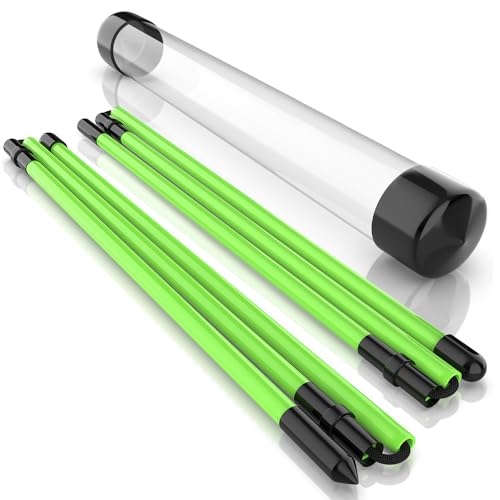 2 Pack Premium Golf Alignment Sticks, 48 Inches Fluorescent Green Golf Training Aid for Aiming, Putting, Full Swing, Collapsible Golf Swing Trainer with Clear Tube Sleeve for Easy Carrying