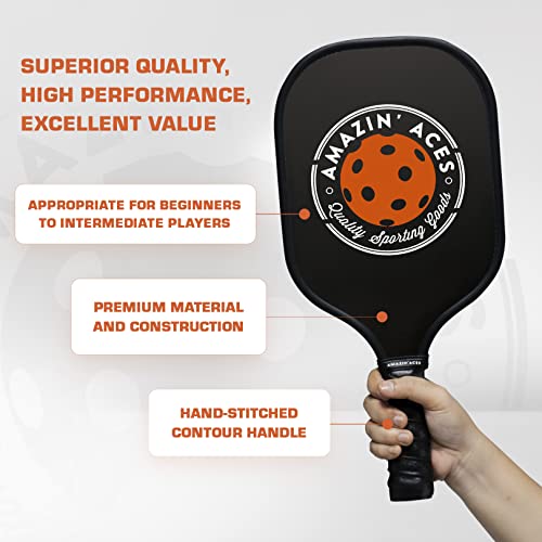 Amazin' Aces Graphite Pickleball Paddles Set - Single, 2 or 4 Paddles, Honeycomb Polymer Core with Comfy Cushion Grip - Varying Accessories Including Pickleballs, Pickleball Bag & Paddle Cover