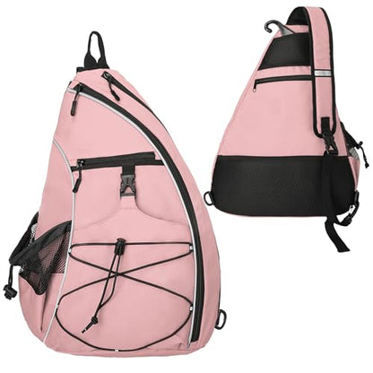 Goloni Pickleball Sling Bag for Men Women, Lightweight Pickleball Backpack with Fence Hook - color: Pink
