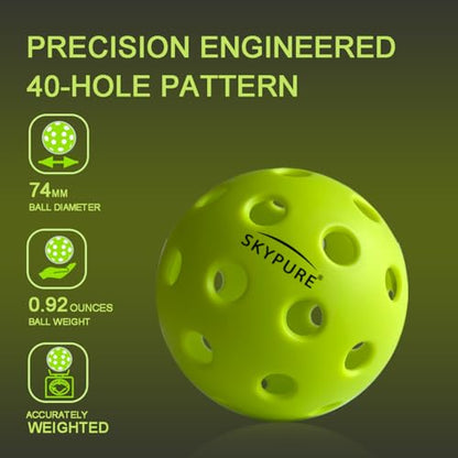 T-40 Tranning Ball 40-Holes Optic Yellow Outdoors/Indoors Pickleball Balls More Durable/More Precise/More Professional 12 Count