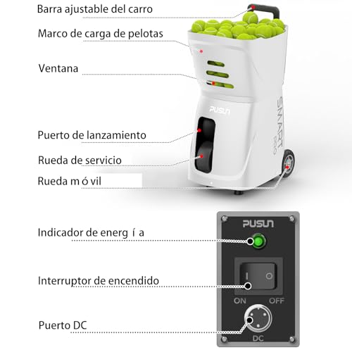 PT-SMARTPro Tennis Ball Machine - Professional Auto Ball Server with App for Apple Watch Control, 20 Landing Points & Variable Speed, Tennis Trainer with Multi-Angle System (4-6H Runtime) - color: White