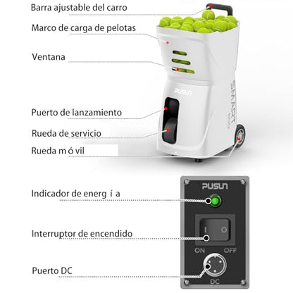 PT-SMARTPro Tennis Ball Machine - Professional Auto Ball Server with App for Apple Watch Control, 20 Landing Points & Variable Speed, Tennis Trainer with Multi-Angle System (4-6H Runtime) - color: White
