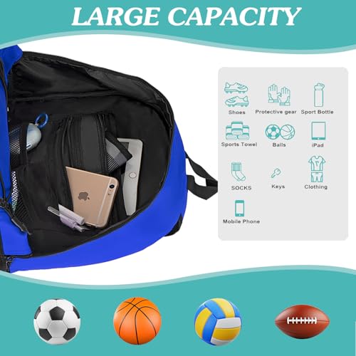 WOLT Soccer Backpack Soccer Bag with Ball Holder & Shoes Compartment, Sport Equipment Bags For Football, Basketball, Volleyball, Gym - color: Blue