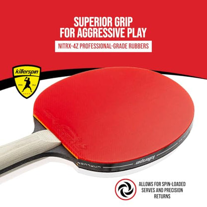 Killerspin Jet 600 Spin N2 Ping Pong Racket – Advanced Table Tennis Racket, 5 Layer Wood Blade, Nitrx-4Z Rubbers, Flared Handle