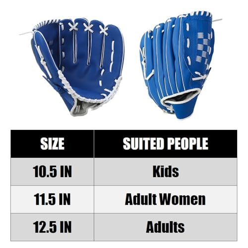 10.5/11.5/12.5 Inch Synthetic Leather Baseball Mitt - Left Hand Deep Pocket Design for Infield Practice, Beginner Softball Glove - color: Blue, size: Small