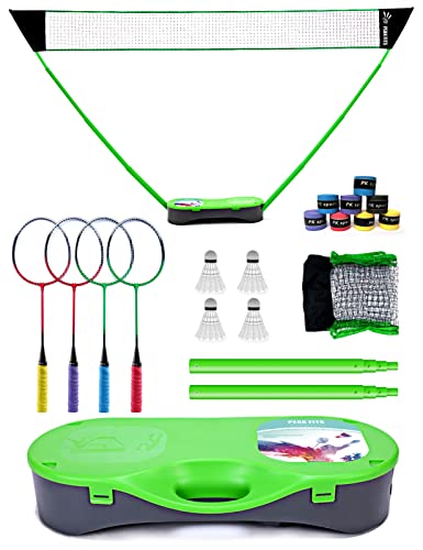 Portable Badminton Net Set,Folding Volleyball Badminton Net,4 Professional Graphite Badminton Racket,8 Racket Grip Tape,4 Shuttlecocks,Family Game,Backyard Sports