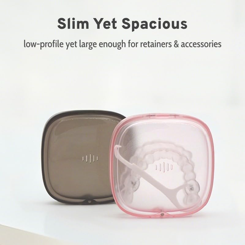 Transparent Slim Retainer Case, Small Square Aligner Box for Travel, Compact Night Guard Container with Vent Holes, Fancy Retainer Holder Compatible with Invisalign(Clear Pink) - color: Clear Pink