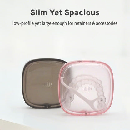 Transparent Slim Retainer Case, Small Square Aligner Box for Travel, Compact Night Guard Container with Vent Holes, Fancy Retainer Holder Compatible with Invisalign(Clear Pink) - color: Clear Pink
