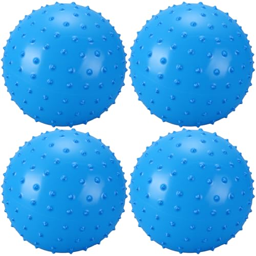 Bouncy Spiky Sensory Ball - Inflatable Massage Stress Fidget Toy Playground Balls for School Party Favors Outdoor Indoor - color: Blue, size: 8 Inch ( 4 Pcs)