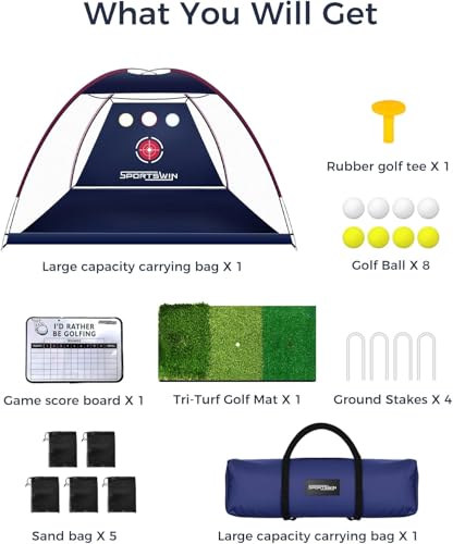 10x7ft Golf Nets for Backyard Driving Real Golf Balls, Practice Net Set with Tri-Turf Mat for Backyard, Garage, Indoor Outdoor Driving Chipping Practice Net