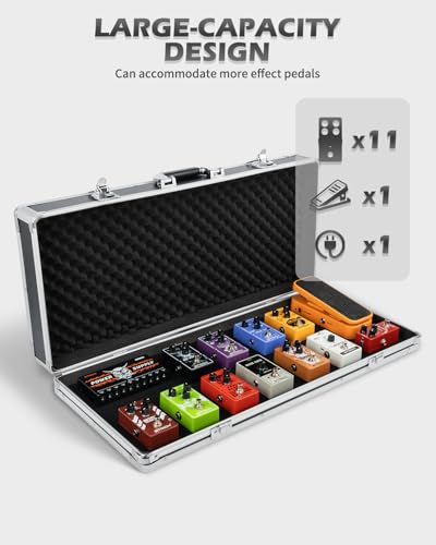 STRICH Guitar Pedal Case STANDARD 28, 27.5" x 11.8" x 4.3" Large Aluminum Locking Effect Pedal Case with Mounting Tape, Compatible with Single Pedals & Multi-Effects - size: STANDARD 28 (27.5" x 11.8" x 4.3")