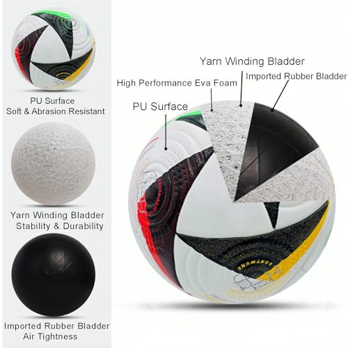 Euro Cup Soccer Ball Size 5 – Soft Cover, Perfect for Training & Play, for Soccer Fans & Adults