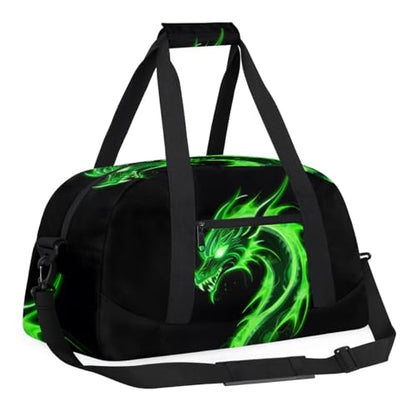Green Dragon Kids Duffel Bag for Boys, Abstract Animal Sports Gym Bags Overnight Travel Weekender Lightweight Carry On Sleepovers Duffels for School Practice Gymnastics - color: Green Dragon