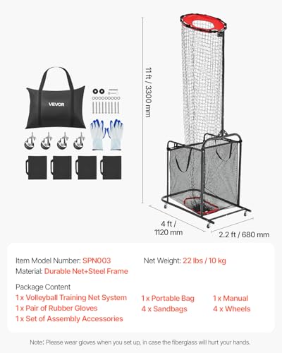 VEVOR Volleyball Training Net System,8 * 11/12 * 11ft/Pitching Practice/Spiking Practice/14 Net,Portable Net Station, Easy Setup Indoor Outdoor Target Net for Serving Spiking Setting - style: Spiking Practice