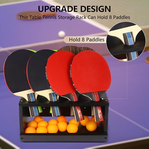 Ping Pong Paddle Holder Wall Mount & Desktop 2-in-1,Table Tennis Racket Display Organizer Holds 8 Rackets, Ping Pong Paddle Storage Rack in Game Room, Man Cave, Office, Home - color: Black