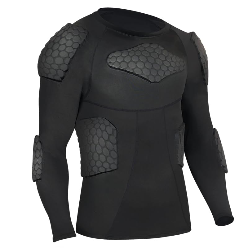 Padded Compression Shirt, Short Sleeve Football Protection Gear - size: Long-Small