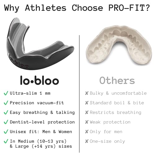 lobloo® PRO-FIT Sports Mouthguard – Ultra Slim 1mm | Dentist-Level Protection | Precision Vacuum-Fit | Oxygen Performance | MMA, Boxing, Football, Basketball. (Large +14yrs, Black)