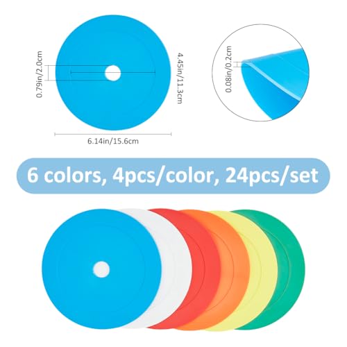SUPERFINDINGS 24 Pcs Spot Markers Rubber Floor Flat Discs Training Field Cones 6.14 Inch/156 Mm Non Slip Agility Dots Soccer Basketball Sports Speed Markers Rubber Circles
