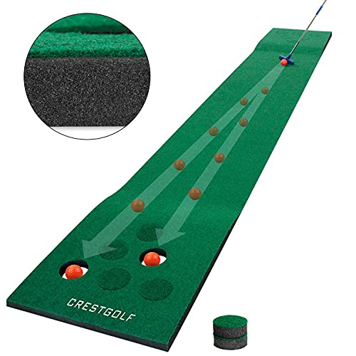 Crestgolf Mat Game Set Green Mat, Putting with 2 Adjustable Putters, 6 Golf Balls,12 Golf Hole Covers for Indoor&Outdoor Short Game Office Party Backyard Use