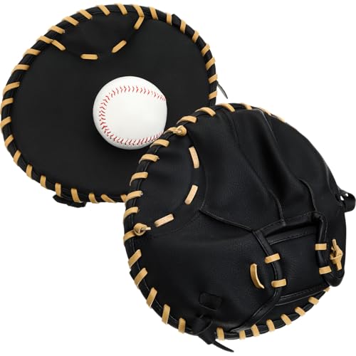 VioraWhite Pancake Baseball and Softball Training Glove - Flat & Soft Premium PVC Fielding Gear for Left-Hand Throw, Great Choice for Teens - color: Black