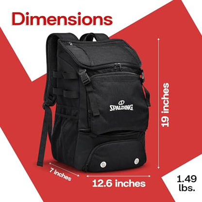 Spalding Baseball Backpack Baseball Bag | Youth & Adult Large Backpack with Compartment for Tball Softball Sports Gear | Fits Bat Glove Shoes Ball Helmet | Waterproof Adult Bat Bag Softball Gift - color: Black
