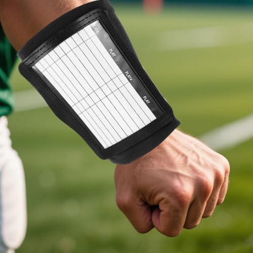 NOLITOY 2Pcs Football Play Wristbands - 3 Compartment Quarterback Playbook Armband with Hook Loop - Cotton Sweatband Tactical Wrist Guard for Flag Football Baseball Softball (Black & Navy)