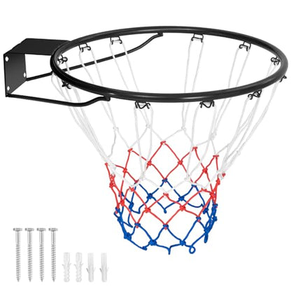 Goplus 18’’/15’’ Replacement Basketball Rim, Wall Door Mounted Basketball Hoop with All Weather Net, Indoor Outdoor Hanging Basketball Rim Goal Outside - size: 18", style: Black