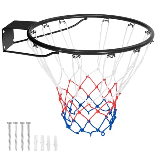 Goplus 18’’/15’’ Replacement Basketball Rim, Wall Door Mounted Basketball Hoop with All Weather Net, Indoor Outdoor Hanging Basketball Rim Goal Outside - size: 18", style: Black