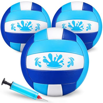 Leitee 3 Pcs 8.5 Inch Waterproof Soft Beach Volleyball Swimming Pool Water Volleyball with Soft Cover and Pump for Teens Adults Outdoor Indoor Pool Beach Play Training Practice(Blue)