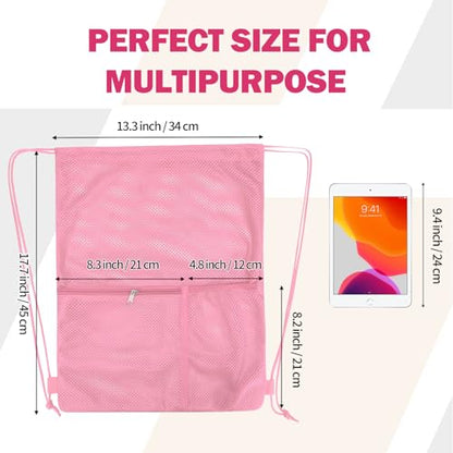 NATURAL STYLE 2 PACK Mesh Drawstring Backpack Bag, Multifunction Mesh Bag for Swimming, Athletic Gym, Clothes, Beach, Swim (Pink)