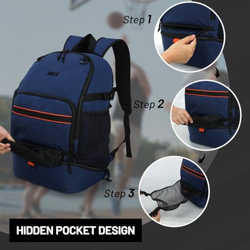 MIER Basketball Backpack Bags Sports Gym Backpacks with Shoe Compartment and Ball Holder for Adult Men Large Soccer Bag - color: Dark Blue