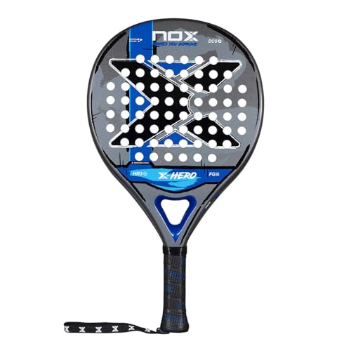 NOX Padel Racket X-Hero 2026 | Round Shape Pala Padel for Beginners & Intermediate Players | Carbon Frame, 3K Fiber Glass Face, HR3 White Eva Core | DCS Stability, Lightweight Agility & Gloss Surface - color: Blue