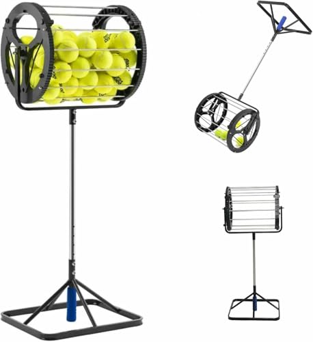 Tennis Ball Picker, Tennis Rolling Collector Basket, Automatic Ball Hopper with Adjustable Height, Funnel Grabber with Handle, for School, Gym, Club