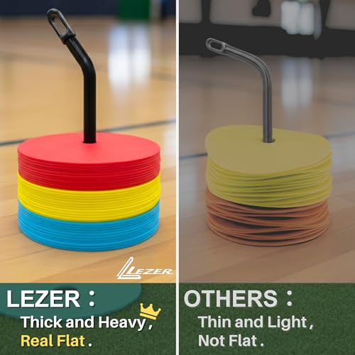 LEZER 6 Inch 8 Inch Flat Cones, Spot Markers, Soccer Cones, Field Court Markers, Sit Spots, Flat Discs, Soccer Training Equipment, Agility Practice, Football, Made in Taiwan - style: 8 inch with 12 pcs