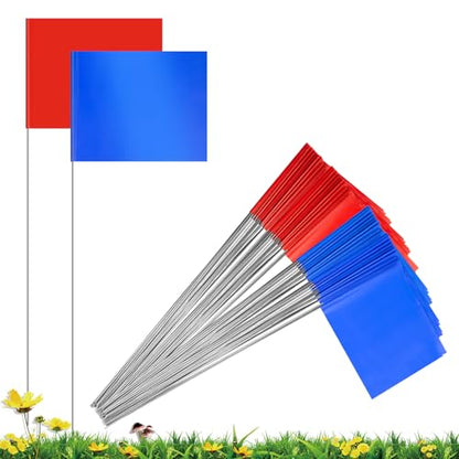 50 Pack Marking Flags Marker Flags for Lawn, IKAYAS 4 * 5 * 15 Inch Red and Blue PVC Small Yard Flags Yard Marking Flags Lawn Flags, Garden Flags, Survey Flags, Irrigation Flags, Landscape Flags - color: red and blue