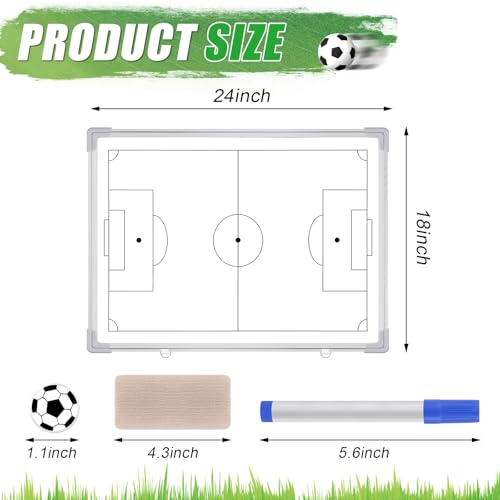 Dunzoom 24" x 18" Soccer Magnetic Coaching Board Double-Sided Dry Erase Tactics Whiteboard, Portable Tactical Board Equipped with Magnet Numbers, Marker Pen, Eraser and Zipper Bag