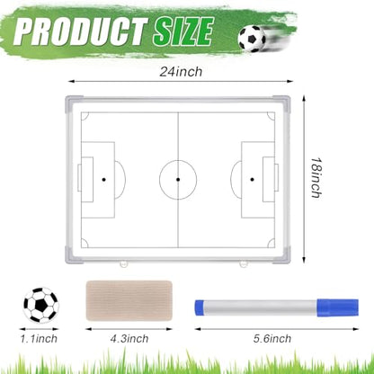 Dunzoom 24" x 18" Soccer Magnetic Coaching Board Double-Sided Dry Erase Tactics Whiteboard, Portable Tactical Board Equipped with Magnet Numbers, Marker Pen, Eraser and Zipper Bag