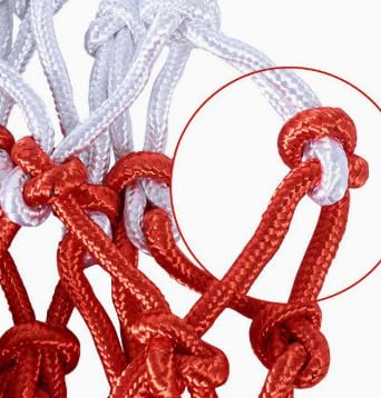 Heavy Duty Basketball Net - for Indoor and Outdoor Replacement nets and 12-Ring Standard Basketball Hoops, Anti-Whiplash Design - color: White, Red
