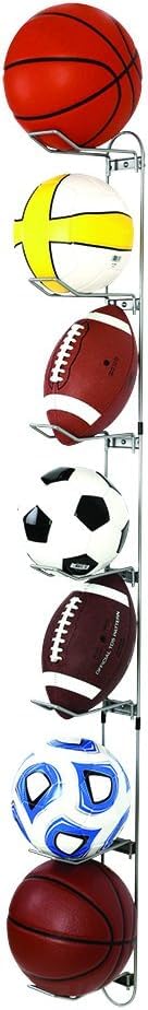 John Sterling Sports Rack for Garage, Wall Mounted Ball Storage Organizer with 7-Ball Capacity, Durable Alloy Steel, Silver Finish