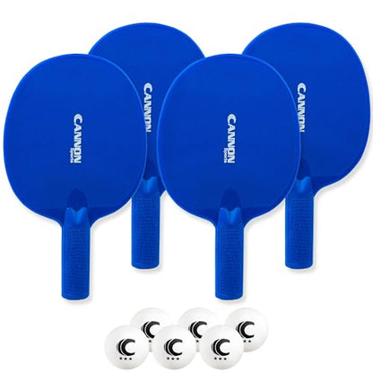 Cannon Sports Unbreakable Table Tennis Paddle Set - 4 Rackets with 6 Pack of 3-Star Table Tennis Balls – Portable Set for 4 Players - color: 4 Green Paddles + 6 White Balls