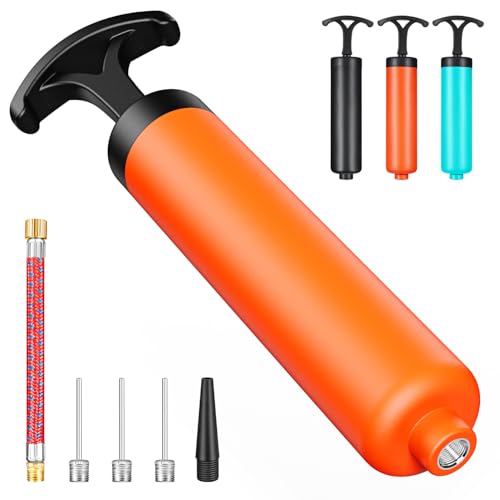 Ball Pump, Ball Pump for Sport Balls, Soccer Ball Pump, Hand Pump with 3 Needles, Nozzle, Extension Hose, Perfect for Volleyball, Basketball, Rugby, Balloon, Exercise Ball Inflator System - color: 1-Orange, size: 1Pcs