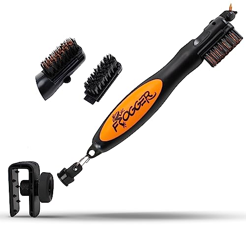 Frogger BrushPro Latch-It Golf Club Cleaner, Ergonomic Grip and Latch-it Magnet - Professional Golf Club Brush and Groove Cleaner for Golfers - color: Orange